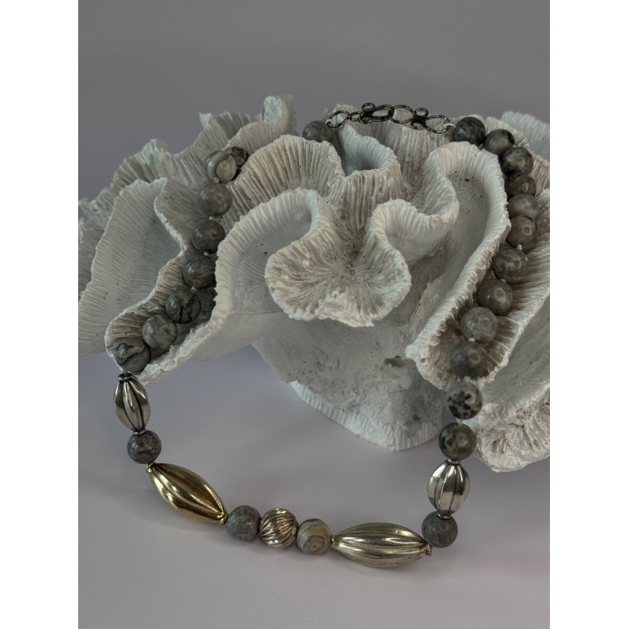 Elegant Design 925 Sterling Silver Jasper Necklace Length 18.5