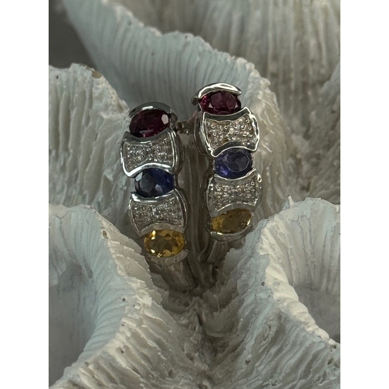 925 Sterling Silver Ruby Tanzanite Citrine Diamond Earrings Length 0.90 inch