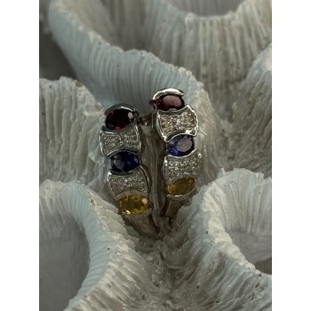 925 Sterling Silver Ruby Tanzanite Citrine Diamond Earrings Length 0.90 inch