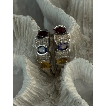 925 Sterling Silver Ruby Tanzanite Citrine Diamond Earrings Length 0.90 inch