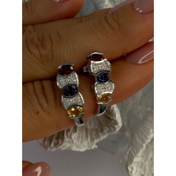 925 Sterling Silver Ruby Tanzanite Citrine Diamond Earrings Length 0.90 inch