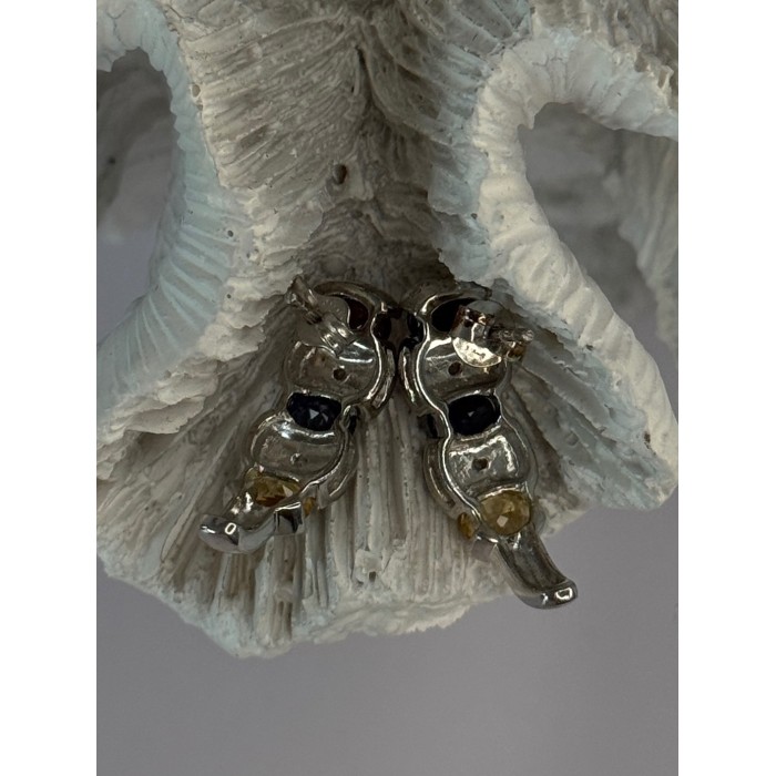 925 Sterling Silver Ruby Tanzanite Citrine Diamond Earrings Length 0.90 inch