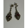 925 Sterling Silver Garnet & Marcasite Earrings Length 1.5 Inch