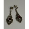 925 Sterling Silver Garnet & Marcasite Earrings Length 1.5 Inch