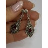 925 Sterling Silver Garnet & Marcasite Earrings Length 1.5 Inch