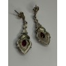 925 Sterling Silver Garnet & Marcasite Earrings Length 1.5 Inch