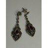 925 Sterling Silver Garnet & Marcasite Earrings Length 1.5 Inch