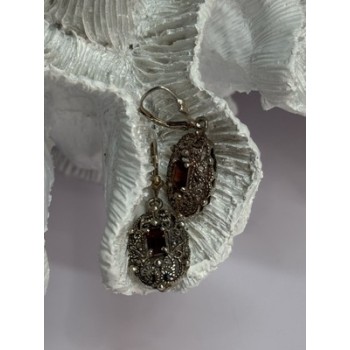 925 Sterling Silver Garnet & Marcasite Earrings Length 1.4 Inch