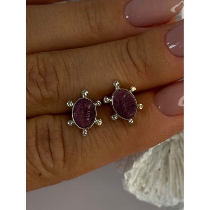 925 Sterling Silver Turtle Agate Earrings Length 0.50 inch