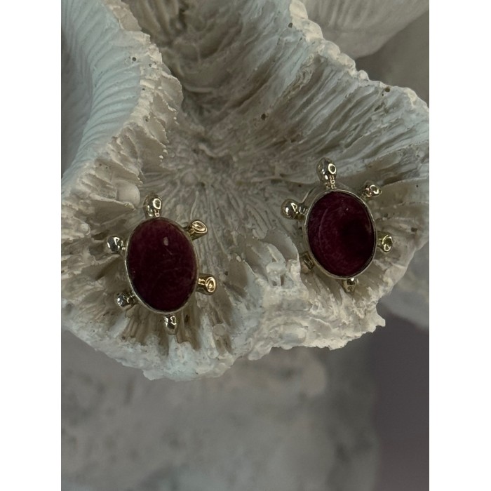 925 Sterling Silver Turtle Agate Earrings Length 0.50 inch