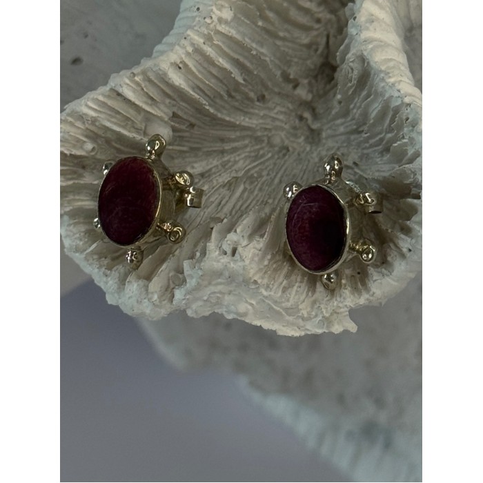 925 Sterling Silver Turtle Agate Earrings Length 0.50 inch