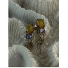925 Sterling Silver Yellow Opal & Tanzanite Earrings Length 0.70 inch