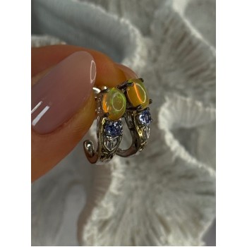 925 Sterling Silver Yellow Opal & Tanzanite Earrings Length 0.70 inch