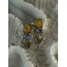 925 Sterling Silver Yellow Opal & Tanzanite Earrings Length 0.70 inch