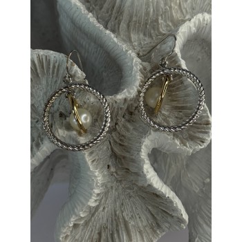 Elegant Design 925 Sterling Silver Gold Plated Part Pearl Earrings Length 1.30