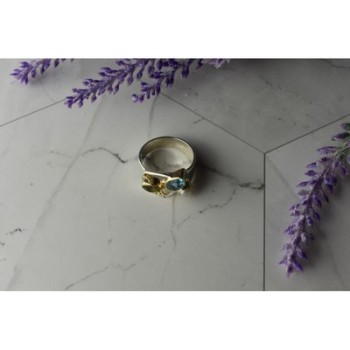 925 STERLING SILVER BLUE SPINEL, PEARL & PERIDOT RING SIZE 5.5