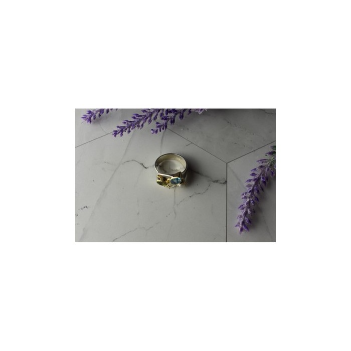 925 STERLING SILVER BLUE SPINEL, PEARL & PERIDOT RING SIZE 5.5