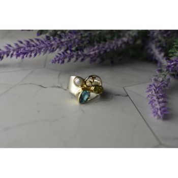 925 STERLING SILVER BLUE SPINEL, PEARL & PERIDOT RING SIZE 5.5