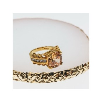 925 Sterling Silver Gold Plated Heliodor & CZ Ring Size 5.5