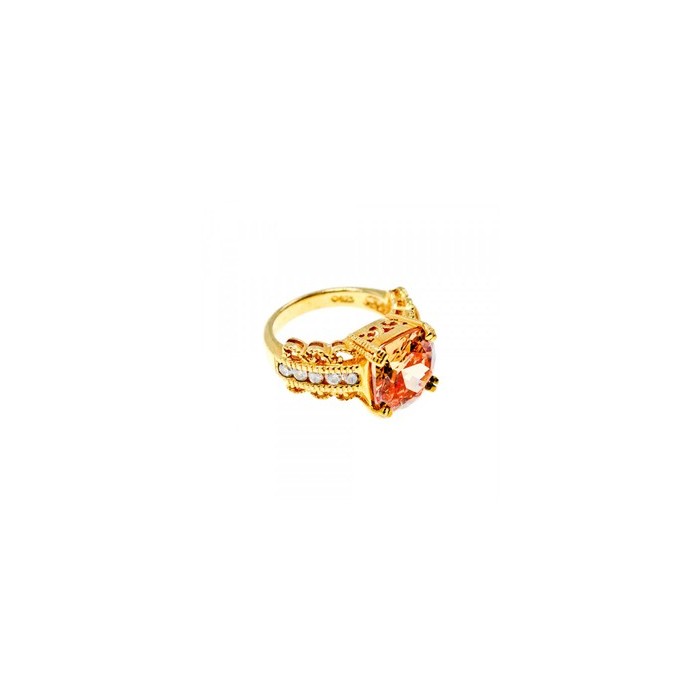 925 Sterling Silver Gold Plated Heliodor & CZ Ring Size 5.5