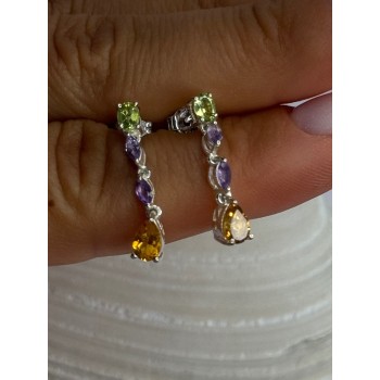 925 Sterling Silver Peridot & Amethyst & Citrine Earrings Length 0.90 inch