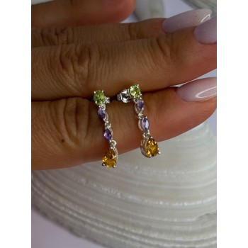925 Sterling Silver Peridot & Amethyst & Citrine Earrings Length 0.90 inch