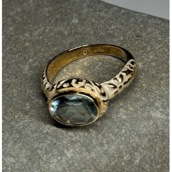 925 Sterling Silver Gold Plated Topaz Ring Size 6