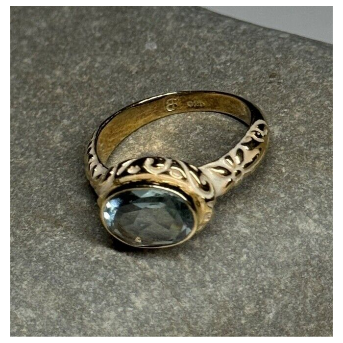 925 Sterling Silver Gold Plated Topaz Ring Size 6