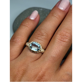 925 Sterling Silver Gold Plated Topaz Ring Size 6