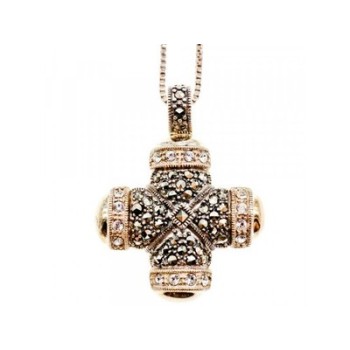 925 Sterling Silver CZ & Marcasites Chain with Cross