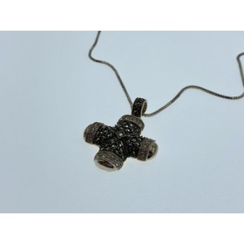 925 Sterling Silver CZ & Marcasites Chain with Cross