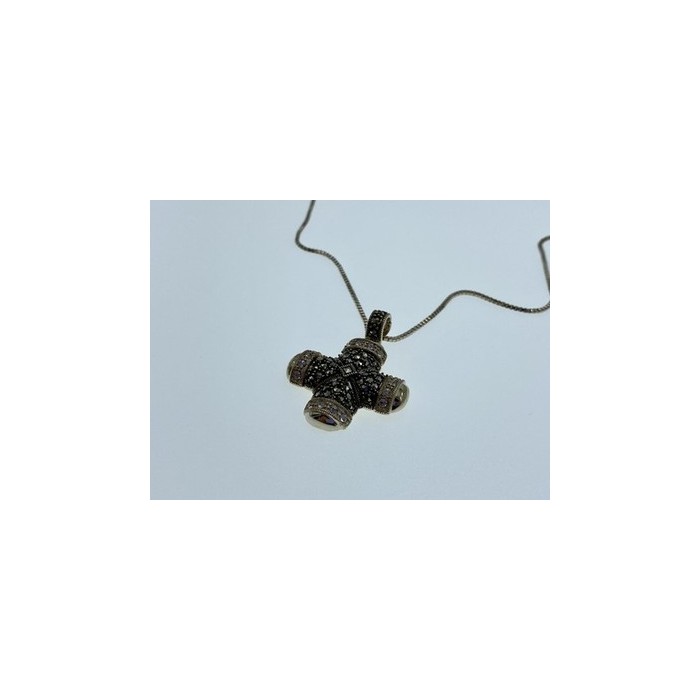 925 Sterling Silver CZ & Marcasites Chain with Cross