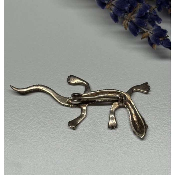 925 Sterling Silver Ruby & Marcasite Lizard Brooch