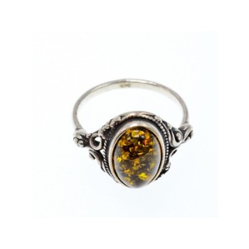 Vintage 925 Sterling Silver Amber Ring Size 7