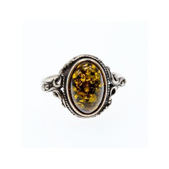 Vintage 925 Sterling Silver Amber Ring Size 7