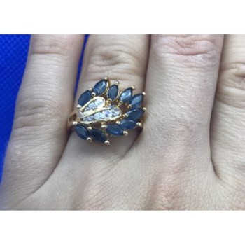 925 Sterling Silver Gold Plated Sapphire & CZ Ring Size 7