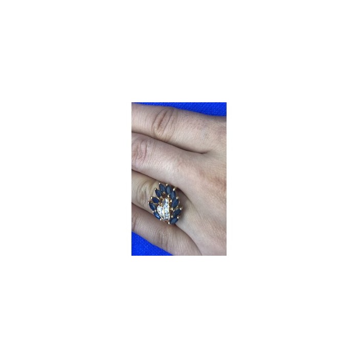 925 Sterling Silver Gold Plated Sapphire & CZ Ring Size 7