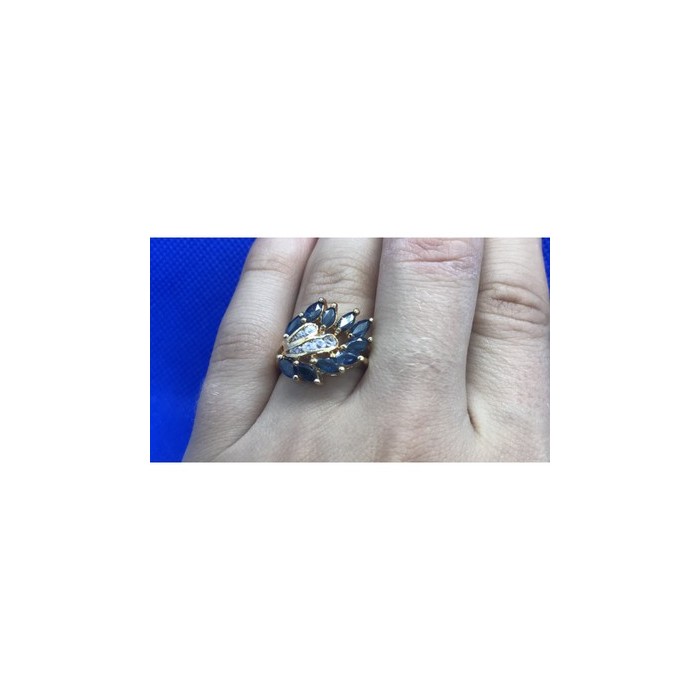 925 Sterling Silver Gold Plated Sapphire & CZ Ring Size 7