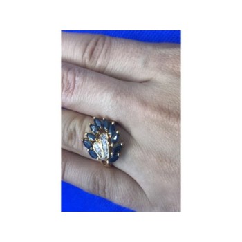 925 Sterling Silver Gold Plated Sapphire & CZ Ring Size 7