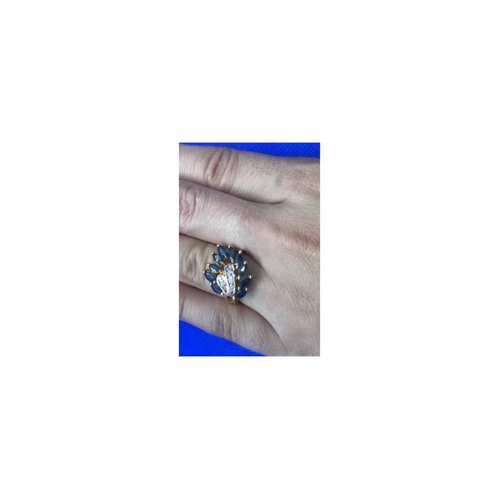925 Sterling Silver Gold Plated Sapphire & CZ Ring Size 7