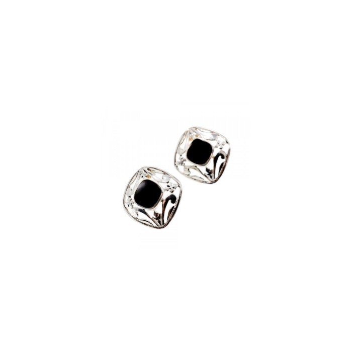 925 STERLING SILVER BLACK NEPHRITE STUD EARRINGS