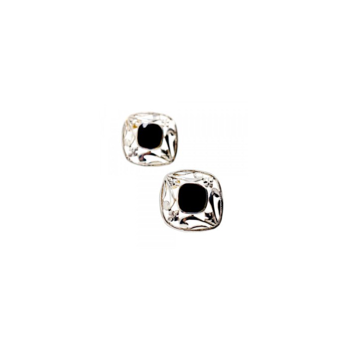 925 STERLING SILVER BLACK NEPHRITE STUD EARRINGS