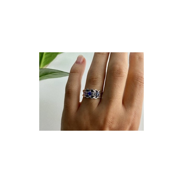 925 Sterling Silver Multi Gemstones Ring Size 8