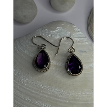 925 Sterling Silver Blue Topaz Earrings Length 0.8 inch