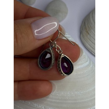 925 Sterling Silver Blue Topaz Earrings Length 0.8 inch