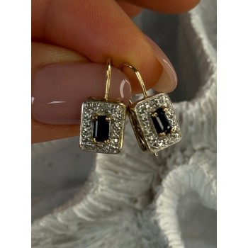 925 Sterling Silver Gold Plated Sapphire Earrings Length 0.70 inch