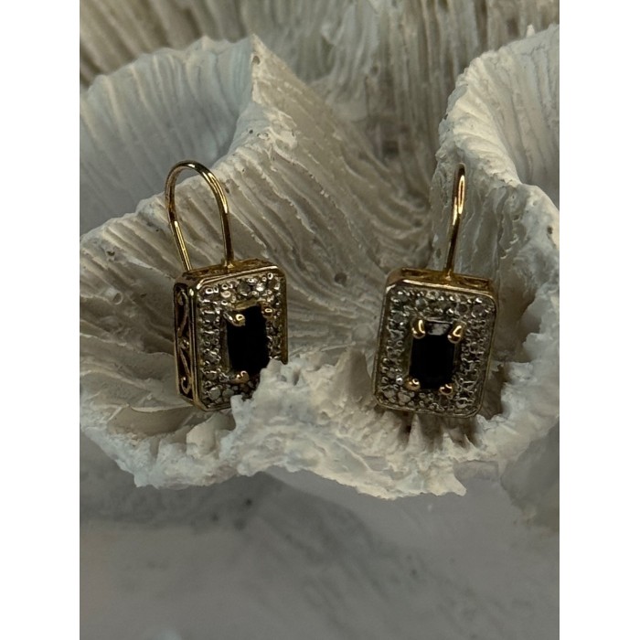 925 Sterling Silver Gold Plated Sapphire Earrings Length 0.70 inch