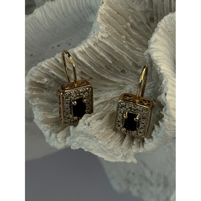 925 Sterling Silver Gold Plated Sapphire Earrings Length 0.70 inch