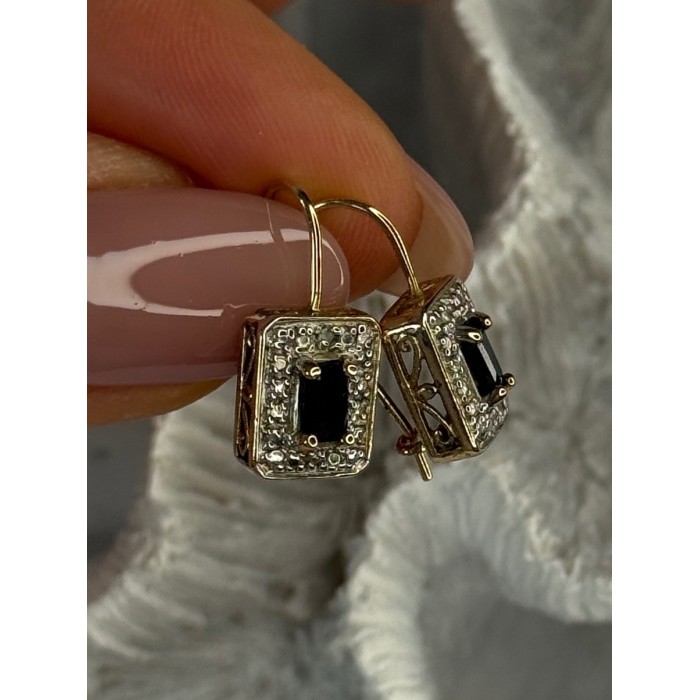 925 Sterling Silver Gold Plated Sapphire Earrings Length 0.70 inch