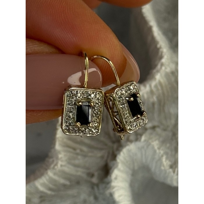 925 Sterling Silver Gold Plated Sapphire Earrings Length 0.70 inch